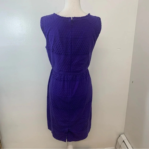 J Crew Dress Size 4 Purple Eyelet  Knee Length Sleeveless Sheath Pockets Cotton - Picture 6 of 14